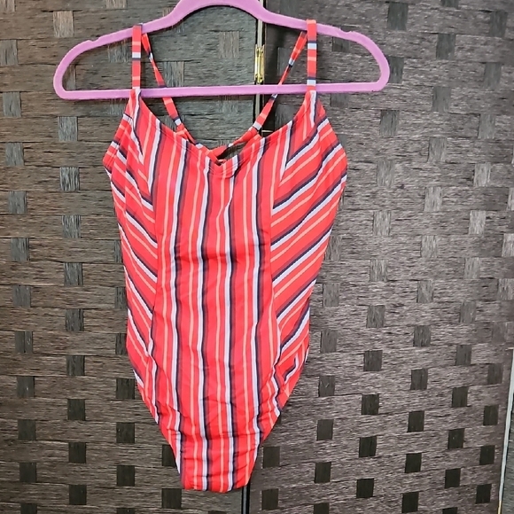 Kona Sol Red & Blue Striped One Piece Swimsuit Size Large - Picture 3 of 11